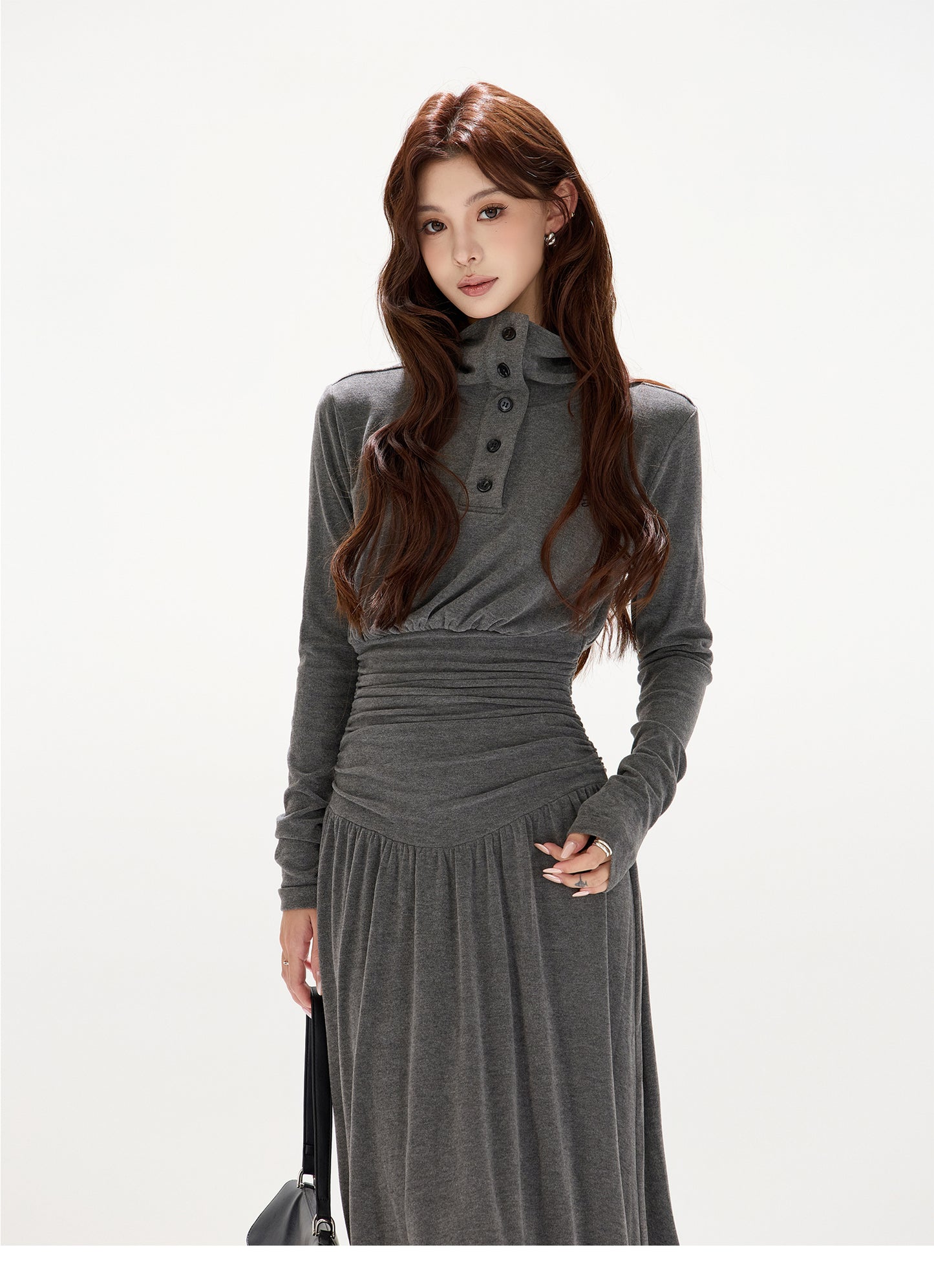 POLO COLLAR PLEATED WAIST A-LINE ONE-PIECE