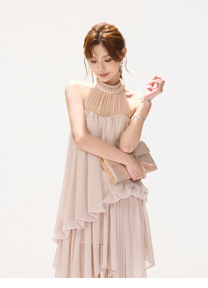 BLUSH VEIL HALTER DRESS