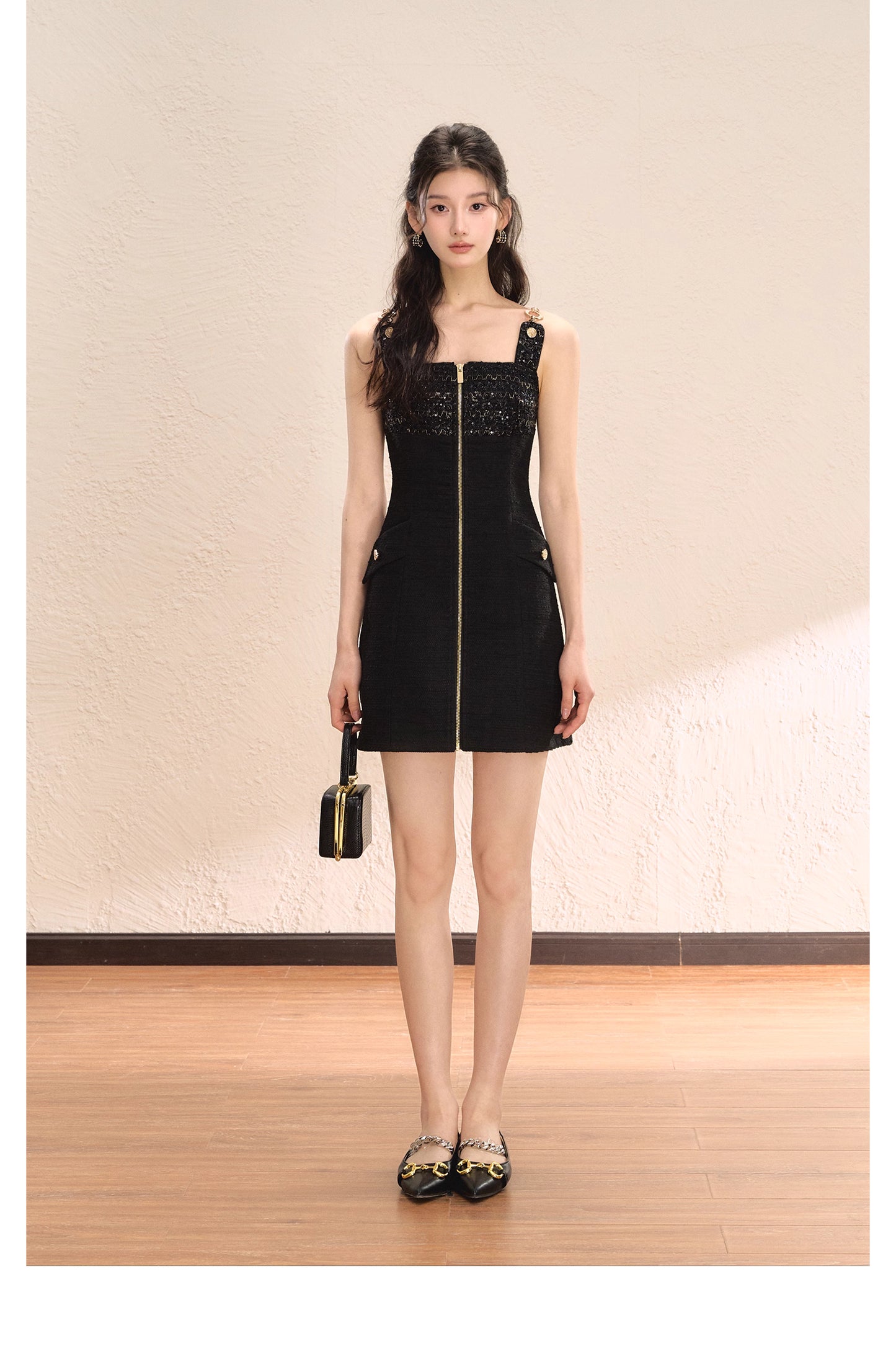 FRENCH BLACK SEQUIN CAMI DRESS