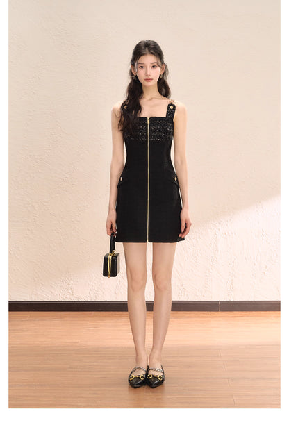 FRENCH BLACK SEQUIN CAMI DRESS