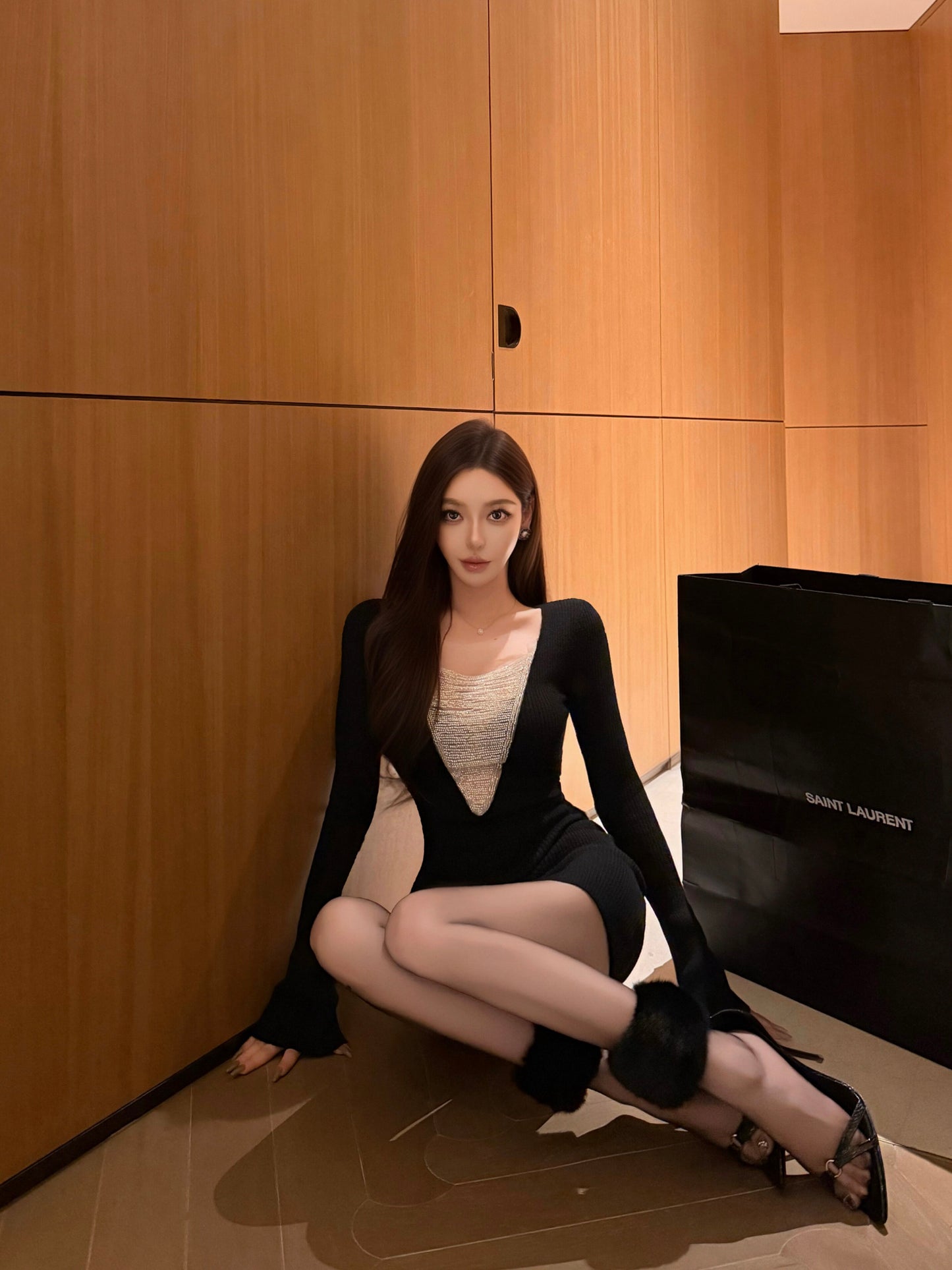 GALAXY CHAIN EMBELLISHED KNIT DRESS