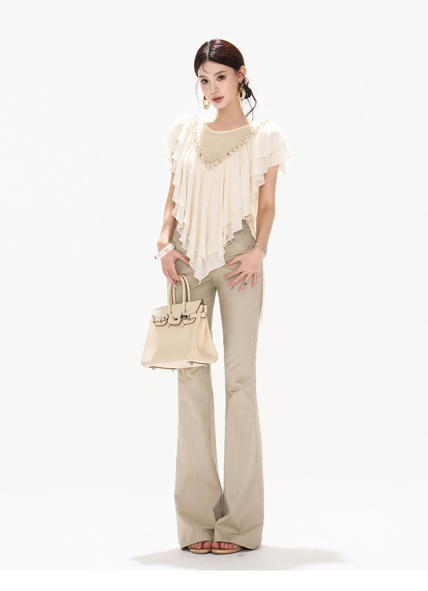BEADED CAPE CHIFFON TOP