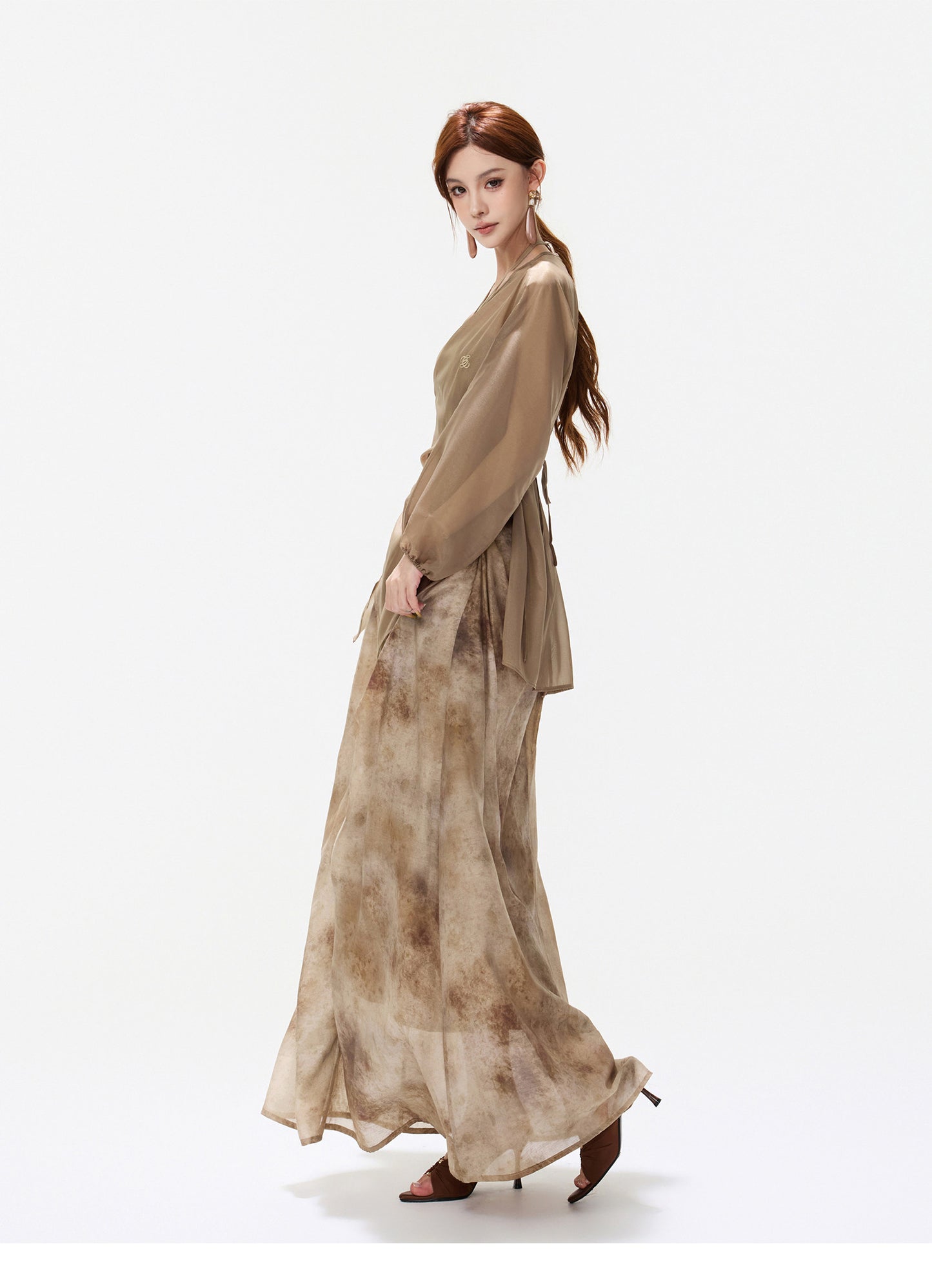 INK WASH HALTER CHIFFON DRESS