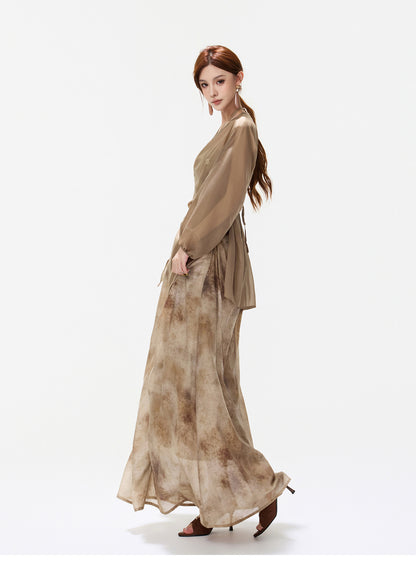 INK WASH HALTER CHIFFON DRESS