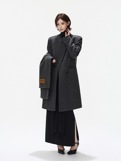 BLACK TURTLENECK DRAPED WAIST KNIT MAXI DRESS ブラック 着用イメージ 7