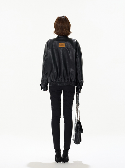 BLACK DOUBLE BREASTED PU PADDED JACKET ブラック 着用イメージ 9